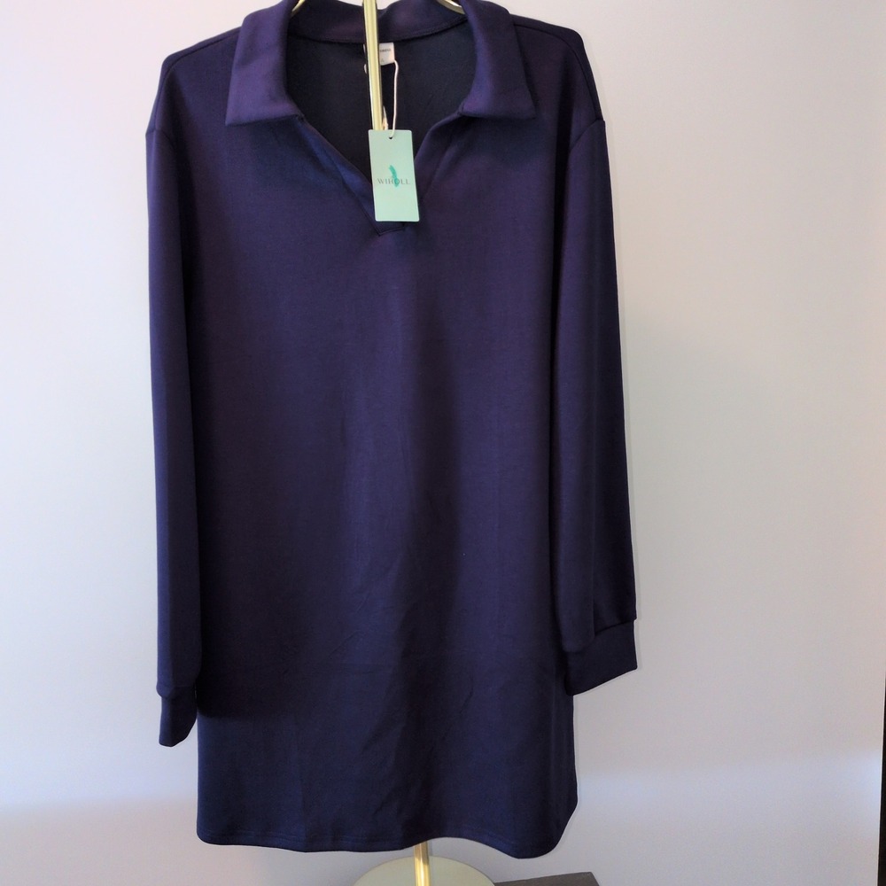 NWT WIHOLL Dress Women XXL Navy Blue Long Sleeve V-Neck Jersey Sweatshirt